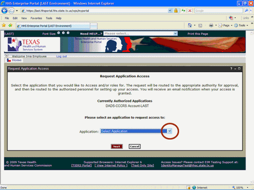 Screenshot of Request Application Access Page